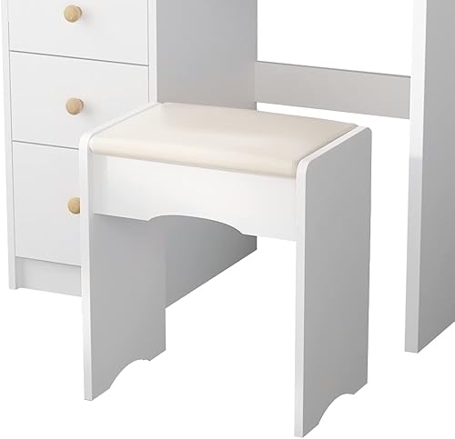 Miniatura 20 de FUFU&GAGA Juego de tocador con espejo rectangular, tocador de maquillaje con 5 cajones, estantes, tocador y taburete acolchado (B blanco/espejo