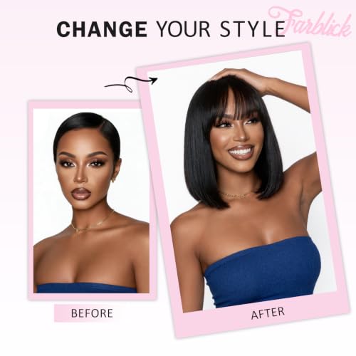 Image of Bob Human Hair Wig With Bangs Wear and Go Glueless Wig 180% Density