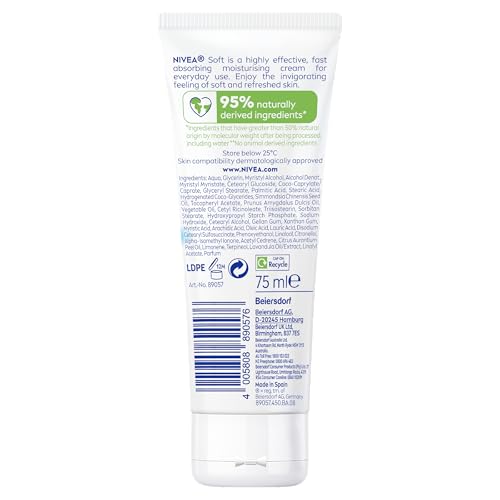 Image of NIVEA Soft All-Purpose Moisturizing Cream (75 mL), Everyday Moisturizer and Hand Cream for Use After Hand Sanitizer or Hand Soap Light and Non-Greasy Formula