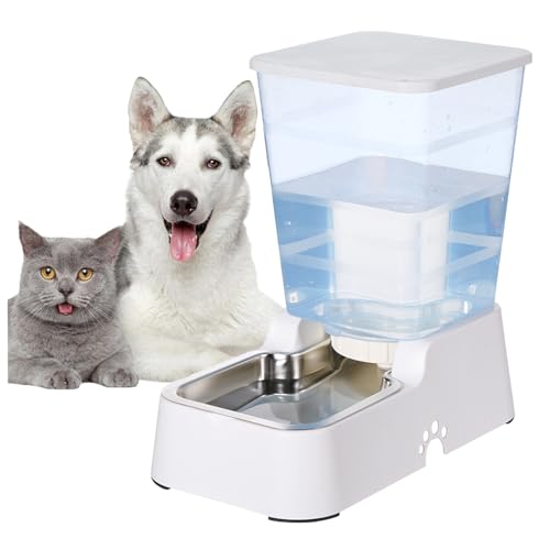 Dispenser automatico di acqua a gravità per cani e gatti, con ciotola in acciaio inossidabile 304, adatto per cani di taglia media e grande, grande capacità 5,3 l/1,4 galloni (dispenser di acqua