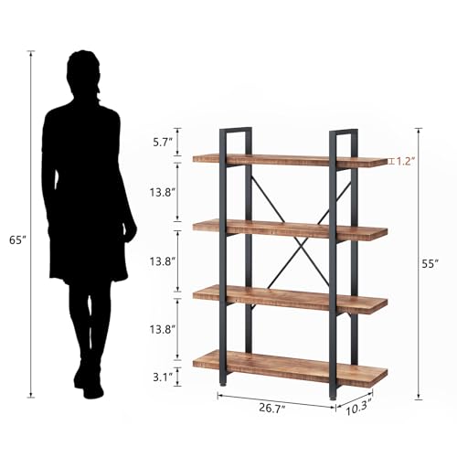 HSH Standregal 105cm Eiche mit 4 Ebenen,Holz Bücherregal für Wohnzimmer – Ansicht 2