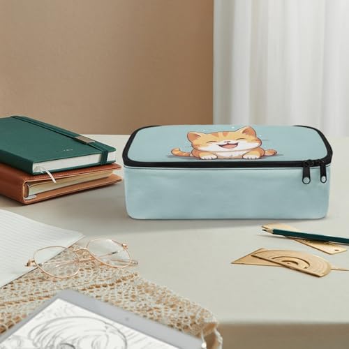Image of Cute Cat Girls Pencil Pouch for Kids Aesthetic Pencil Bag for Preschool Childern Casual Pencil Case with External Zipper Pen Box for Boys Adults Men Cion Purse for Office Supplies,Large