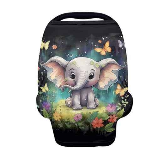 Image of ZFRXIGN Elephant Car Seat Cover for Baby Stretchy Carseat Cover for Girls Nursing Cover Butterfly Canopy Lightweight High Chair Cover Flower Black