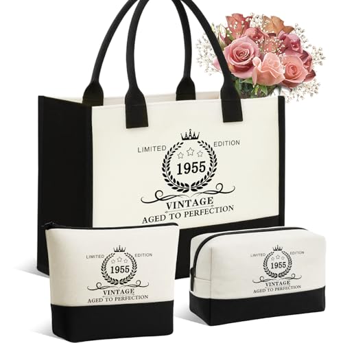 Geburtstagsgeschenke für Frauen, Canvas-Tragetasche, Reiseausrüstung, 3 Stück, Vintage-Leinen-Tragetasche mit Reißverschluss, einzigartige 70-jährige Geschenke für Ehefrau, Schwester, Mutter, Tante
