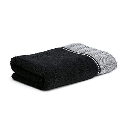 MÖVE Brooklyn Serviette de Toilette uni avec une large bordure à chevrons 50 x 100 cm, Fabriqué en Allemagne, 85 % coton / 10 % viscose en pulpe de bambou /...