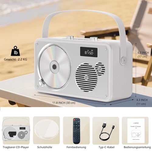 Enceinte Bluetooth rétro en cuir pour salon avec lecteur CD portable et FM