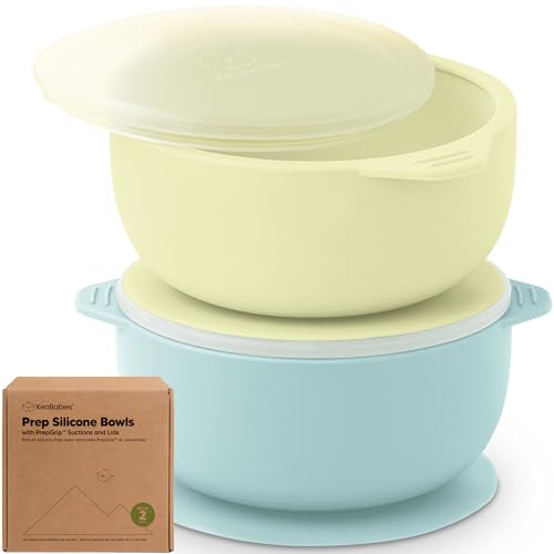 Image of KeaBabies 2-Pack Baby Bowls with Suctions, Lids - Silicone Toddler Suction Bowls for Baby Boy, Girl, Kids, Food Grade Silicone, BPA-Free, Dishwasher Safe, Toddler Eating Essentials (Pastel Sky)