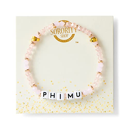Sorority Shop Phi Mu Bracelet — Glass Bead Bracelet with PM Name Beads and 18K Gold Accent Beads, Greek Sorority Jewelry for Big Little Sorority Gifts2
