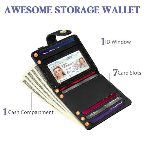Slim Wallet for Women, Small Slim Thin Compact Credit Card Women Wallet, PU Leather Bifold Cash Wallet, Zipper Coin Pocket & ID Window, Female Wallet2