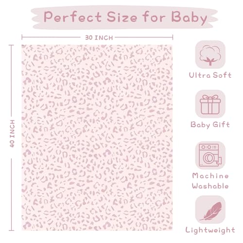 Image of Yurhap Leopard Print Baby Blanket Fleece Baby Blankets for Girls, Ultra Soft Cozy Fluffy Infant Toddler Newborn Receiving Blankets for Crib Stroller, 30 inchx40 inch, Light Pink