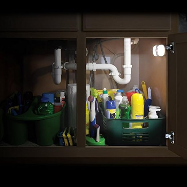 Ecolight Battery-Operated 6-inch LED Dual Lens Motion Utility Light - Auto Timer - 30,000 Hours Lamp Life - White