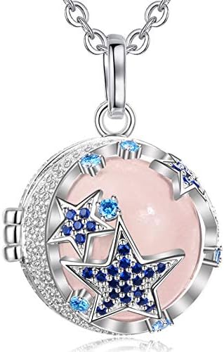 EUDORA Harmony Ball Moon and Star Necklace for Women with Chime Music Wishing Ball Blue CZ Pendant Necklace for Pregnant Women Baby Mum Nice Jewellery Gift, 76cm &114cm Chain