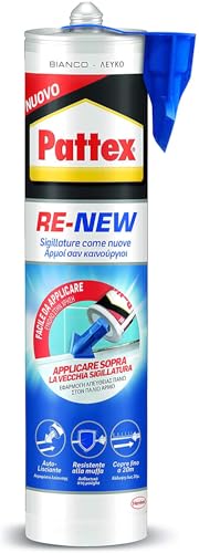 Pattex RE-NEW cartuccia silicone, silicone bianco per piastrelle e sanitari, rinnova sigillature facile da usare, impermeabile e con tripla azione antimuffa, 280ml cartuccia