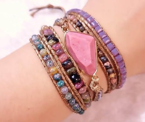 Image of Boho Wrap Bracelet for Women, Handmade Natural Imperial Jasper Multi-Layer Stone Beaded Bracelet, Bohemian Healing Crystal Stone Jewelry Gifts
