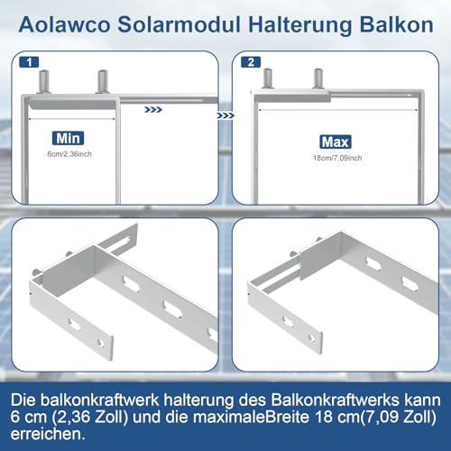 Aolawco 4 Stück Solar Balkonkraftwerk Halterung Balkon Haken Set, Verstellbare Balkonhalterung für Solarmodule, Solarpanel Halterung Kein Bohren Erforderlich für Solarmodul Runde Eckig Balkongelände