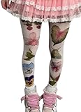 TYATVS Patterned Funky Tights Whimsy Twee Stockings Y2k Colorful Tights 2000s Fairy Grunge Whimsical Accessories (white-1)