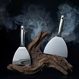 Zestaw Łopatek ze Stali Nierdzewnej – 2x Łopatka i Skrobak (10 i 12,7 cm) Elastyczne z Gradientem i Polerowaniem Lustrzanym, Do Płyty Grillowej, Grill, BBQ, Teppanyaki, 10 Lat Gwarancji