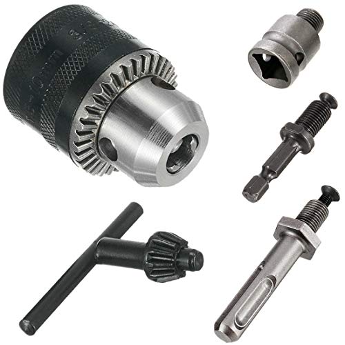 Hymnorq 3/8-24UNF Keyed Drill Chuck and Adapters Set of 5pcs, 1.5mm to 10mm Clamping Range, 3 Different Types of Shanks, to Turn Your Air Screwdriver, Hammer Drill and Impact Wrench into a Power Drill