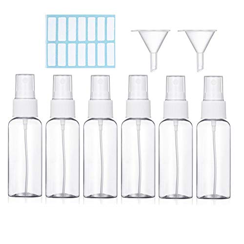 Preisvergleich Produktbild Sprühflasche, Transparente Leere Sprühflasche mit Zerstäubereffekt, 6 x Parfümzerstäuber Zerstäuber Flaschen aus 100 ml Plastik, Tragbares Reiseflaschen Set mit 2 x Trichter und 1 x Etikett