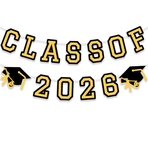 Image of Class of 2026 Graduation Banner University College Grad Garlands Decoration Party Supplies High School Colors Gold Black