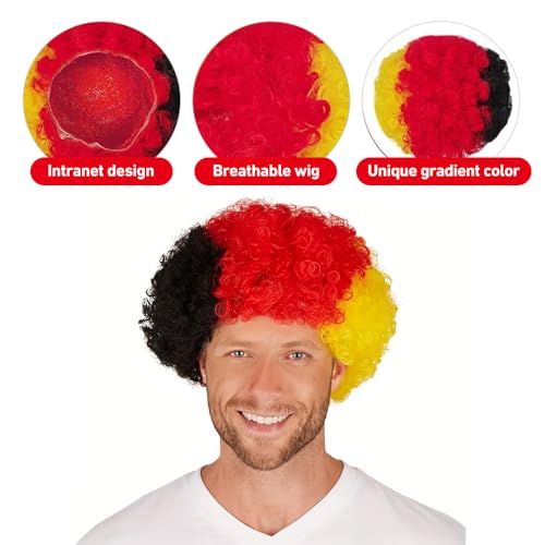 KBIBCK Deutschland Fanartikel Set für Fußball Wm 2026, 12 Teiliges Fanpaket EM Fußball mit Perücke Brille Girlanden Aufkleber Brosche Hand-Flaggen und Pfeife für Party Stadion Public Viewing