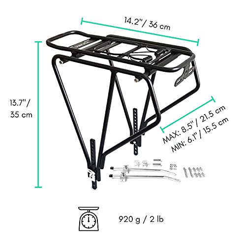 Vincita Fat Tire Bike Rack - Bicycle Luggage Rear Rack for Fat Bike - Maximum Load 60 lbs - Bicycle Cargo Rack - Fits Road, Mountain, E-Bike with Disc Brakes - Tire Size 26” X 1” UP to 29”X4.0
