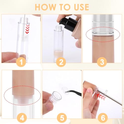 Image of MAYCREATE 6Pcs Mini Airless Pump Bottles Foundation Container Refill Travel Bottles 5ml /10ml /15ml, Refillable Vacuum Dispenser Bottle for Makeup, Perfume - Removable Lid and Nozzles
