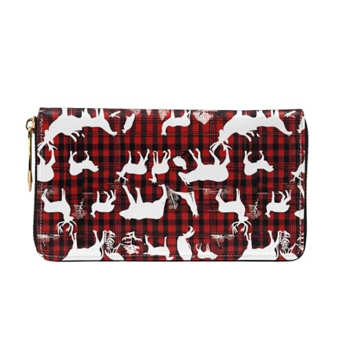 (Cow deer tree christmas) Faux Leather Wallet Long Clutch Zipper Purse Card Holder Travel Coins Cash Organizer Phone Pocket 7.48 x 4.13 x 0.9 inches2