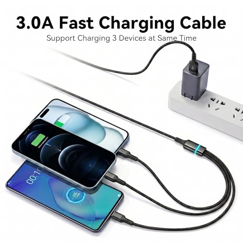 Image of 3 in 1 Blazing Fast Charging Cable | 3A Nylon Cable with Type-C & Micro USB | 1M | Compatible with Samsung, OnePlus, Vivo, Oppo, Xiaomi, iPhone, iPad Pro, Laptop & Car Charging