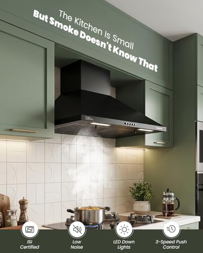 Image of Sujata Jade Chimney for Kitchen 60cm | 5 Years on Motor & 2 Years Comprehensive Warranty | 1000 m /hr High Air Suction, Wall Mount Dual Baffle Filter Kitchen Chimney, Push Control, LED Lights - Black