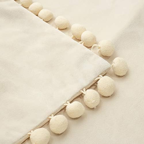 MIULEE Pack of 2 Velvet Cushion Covers Soft Square with Pompoms Decorative Throw Pillowcases Home for Livingroom Sofa Bedroom 20 x 20 Inch 50x 50 cm Cream