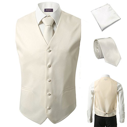 3 Pcs Vest + Tie + Hankie White Fashion Men's Formal Dress Suit Waistcoat