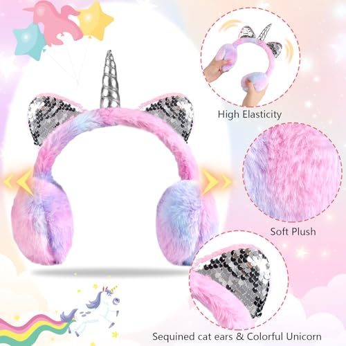 Orejeras de unicornio para niñas que buscan protegerse del frío 2