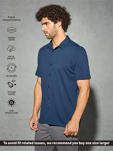 Image of TECHNOSPORT Men's Black Solid Regular Fit Spread Collar Casual Shirt with TECHNOCOOL+