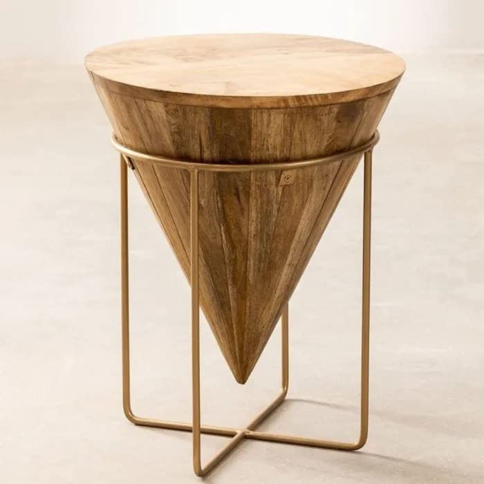 Image of Priti Wooden Coffee Table Living Room Table Solid Wood in Conical Shape | Wooden Surface Top & Sturdy Metal Legs Industrial Sofa Table for Living Room Modern Design Home Furniture
