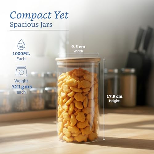 Image of Amazon Brand - Solimo Glass Borosilicate Jar 1000Ml,Transparent, 6 PCS