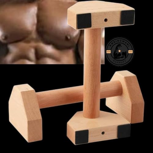 Image of Wooden Push Up Bars with Hand Grip Strengthener & Smiley Stress Ball, Non-Slip Parallettes for Home Workout, Strength Training & Calisthenics