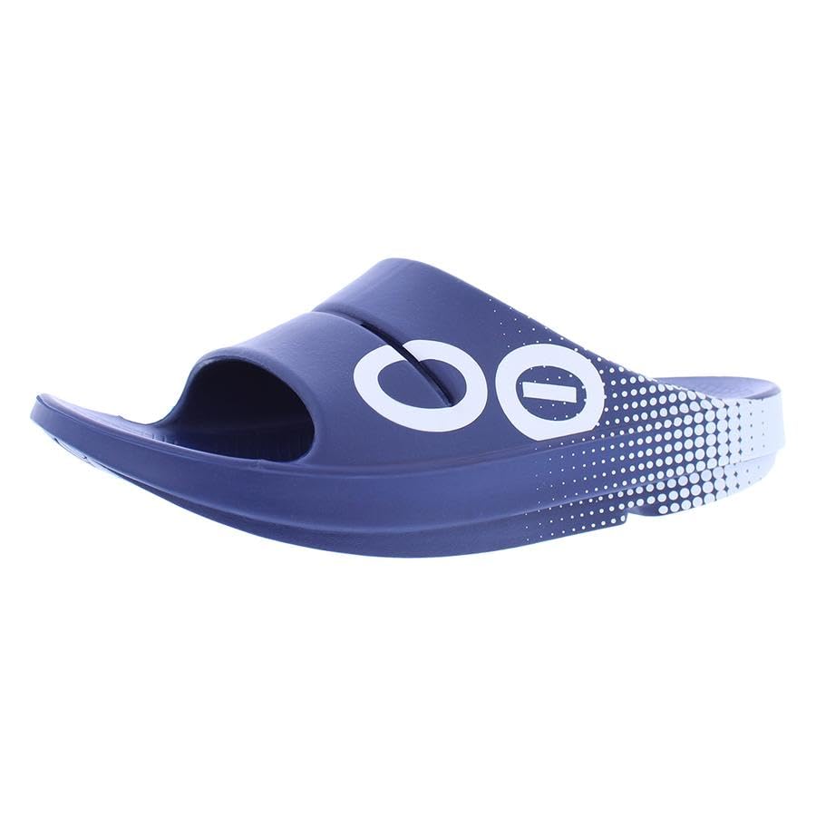 Image of OOFOS Ooah Sport Slide Unisex Shoes Size 9, Color: Matrix Navy-Blue