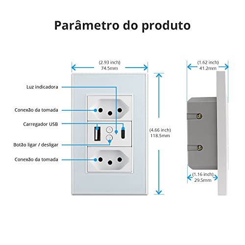 Zemismart Soquete Tuya WiFi Smart Brazil com porta USB Type-C Duas tomadas Brasil Suporte Alexa Goog