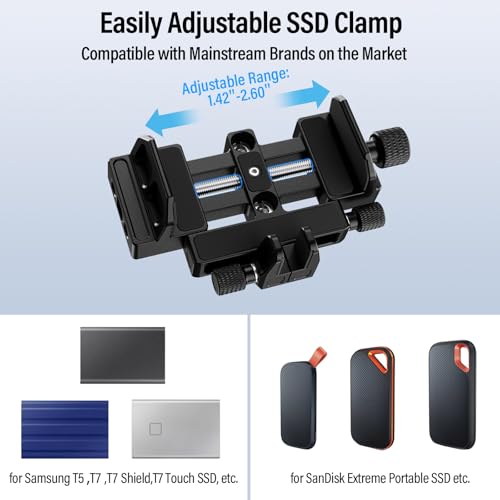 Sirui SSD Mount Bracket, SSD Holder with Cold Shoe and USB-C Cable Clamp for Samsung T7 T5, for SanDisk, Compatible with Camera Cage for BMPCC 4K 6K, for Z Cam E2, for Sigma fp, AM-ST9 - image 4