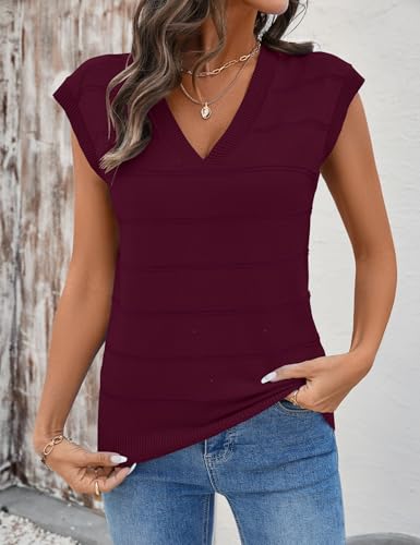 Image of AKEWEI Sweater Vest Women Sleeveless Knitted V Neck Cap Sleeve Pullover Tank Tops 2025 Summer Fall Fashion Causal Trendy