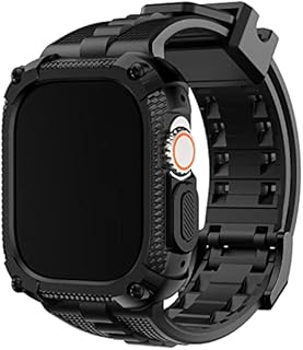 Fullmosa Compatible with Apple Watch Strap 44mm with Bumper Case, Rugged iWatch Strap with Screen Protector for Apple Watch Series 6/5/4/SE/SE2, Black