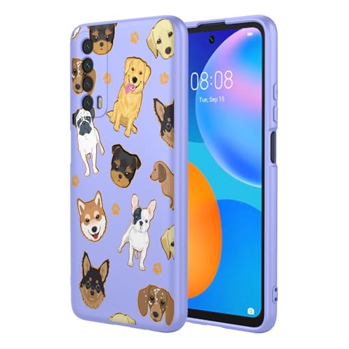 KOARWVC Phone Case for Huawei P Smart 2021 Case, Huawei Y7a Case PPA-LX1 PPA-LX2 PPA-LX3 Case Cute cat Pattern Design Slim Protective Soft TPU Bumper Phone Cover for Huawei P Smart 2021 Purple Dog
