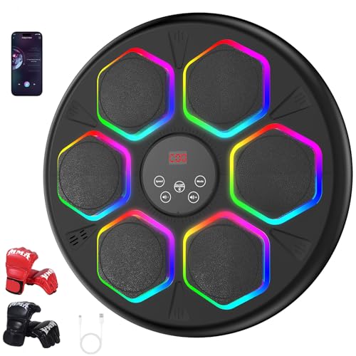 Music Boxing Machine, 12 Modes & 12 Speeds Smart Bluetooth Boxing Machine for Adults & Kids with 2 Boxing Gloves, Large Size Wall Mounted Music Punching Workout Equipment for Home Office Gym (Black)