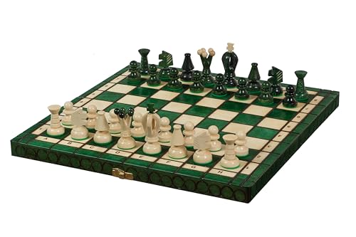 Jeu d'échecs royaux en bois vert de 35cm, artisanat classique et élégant