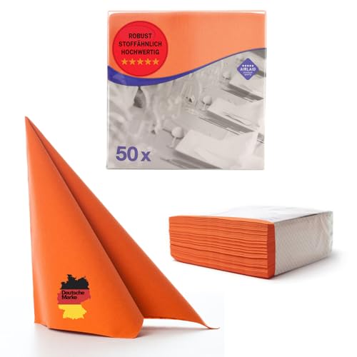50 Aroba Airlaid Servietten Stoffähnlich 19 FARBEN 40x40 cm 1/4 Falz Hochwertige Hochzeitsservietten, Stoffoptik, für Geburtstag Hotel Catering Feiern Weihnachten Hochzeit Orange
