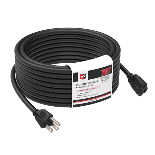 Image of EP 75FT Outdoor Extension Cord, 16 /3 SJTW Heavy Duty Black, ETL Listed