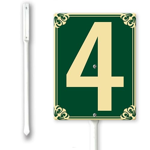 Number 4 Sign with Stake for Outside Lawn 4.6x6inch Aluminium Yard Decorations Metal Fade Resistant Green Numbered Signs for Out door Yard Driveway Home Easy to Install