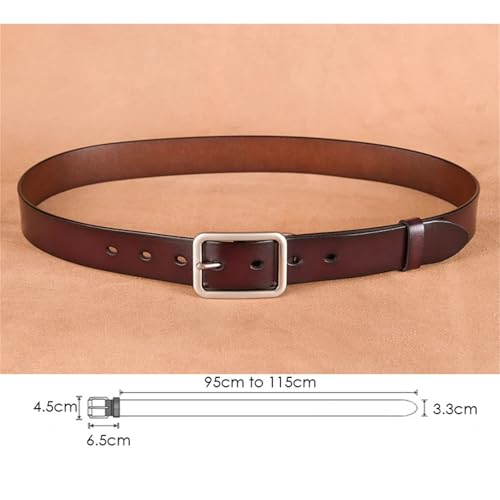 Men's Genuine Cowhide Leather Belt 33mm Wide Classic Silver Alloy Buckle Unisex Waist Strap for Jeans4