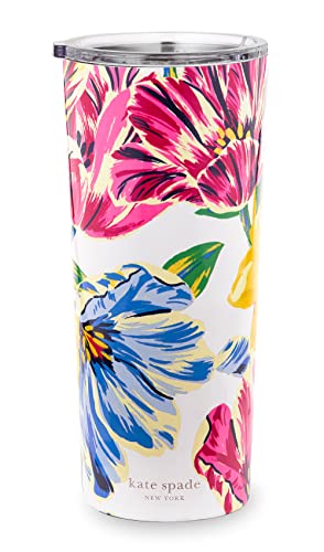 Kate Spade New York Cute Floral Stainless Steel Mug, 24 Ounce Travel Tumbler, Double Wall Insulated Cup With Lid, Painted Tulips #TOP1
